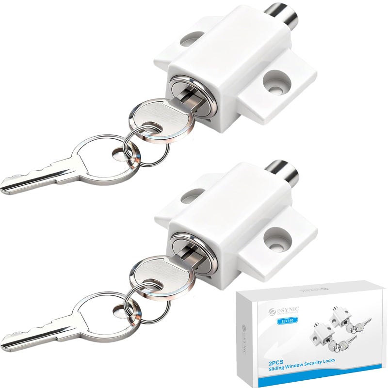 eSynic 2-Pack Heavy Duty Sliding Door & Window Locks with Keys - Universal Fit Zinc Alloy Security Lock for Patio/French Doors, Dual Installation (Punch/Non-Punch) - Weatherproof Home Safety Set - Image 1